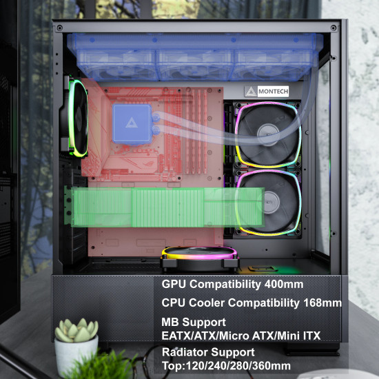 Montech кутия SKY TWO, Mid-tower Case, TG, 4x120mm ARGB Fans, Black Montech кутия SKY TWO, Mid-tower Case, TG, 4x120mm ARGB Fans, Black