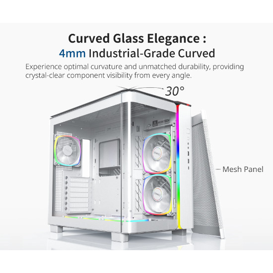 Montech кутия KING 95 Pro, Dual Chamber Mid-tower Case, 6 ARGB Fans, 2 Front Panels, White Montech кутия KING 95 Pro, Dual Chamber Mid-tower Case, 6 ARGB Fans, 2 Front Panels, White