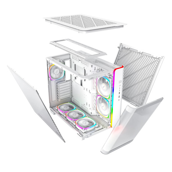 Montech кутия KING 95 Pro, Dual Chamber Mid-tower Case, 6 ARGB Fans, 2 Front Panels, White Montech кутия KING 95 Pro, Dual Chamber Mid-tower Case, 6 ARGB Fans, 2 Front Panels, White