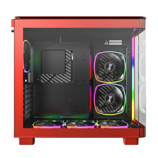 Montech кутия KING 95 Pro, Dual Chamber Mid-tower Case, 6 ARGB Fans, 2 Front Panels, Red Montech кутия KING 95 Pro, Dual Chamber Mid-tower Case, 6 ARGB Fans, 2 Front Panels, Red