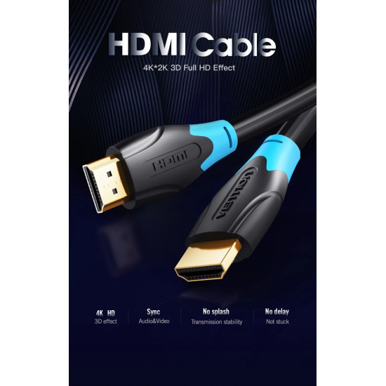 Vention Кабел HDMI v2.0 M / M 4K/60Hz Gold - 15M Black - AACBN Vention Кабел HDMI v2.0 M / M 4K/60Hz Gold - 15M Black - AACBN
