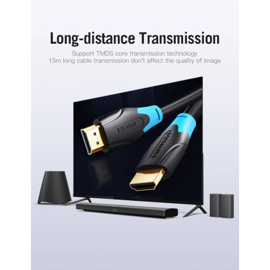 Vention Кабел HDMI v2.0 M / M 4K/60Hz Gold - 15M Black - AACBN Vention Кабел HDMI v2.0 M / M 4K/60Hz Gold - 15M Black - AACBN