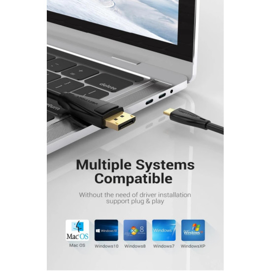 Vention кабел Cable Type-C to DisplayPort - 1.5m 8K Black - CGYBG