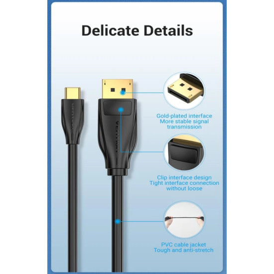 Vention кабел Cable Type-C to DisplayPort - 1.5m 8K Black - CGYBG