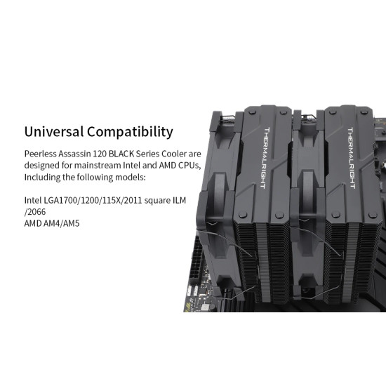 Thermalright охладител CPU Cooler Peerless Assassin 120 Black - Dual-Tower - LGA1851/LGA1700/AM5 Thermalright охладител CPU Cooler Peerless Assassin 120 Black - Dual-Tower - LGA1851/LGA1700/AM5