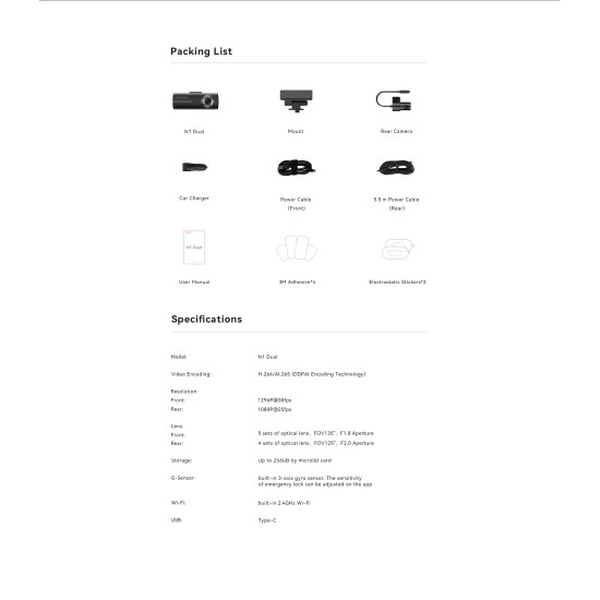 DDPAI Видеорегистратор Dash Cam Set N1 DUAL, Rear Cam included DDPAI Видеорегистратор Dash Cam Set N1 DUAL, Rear Cam included