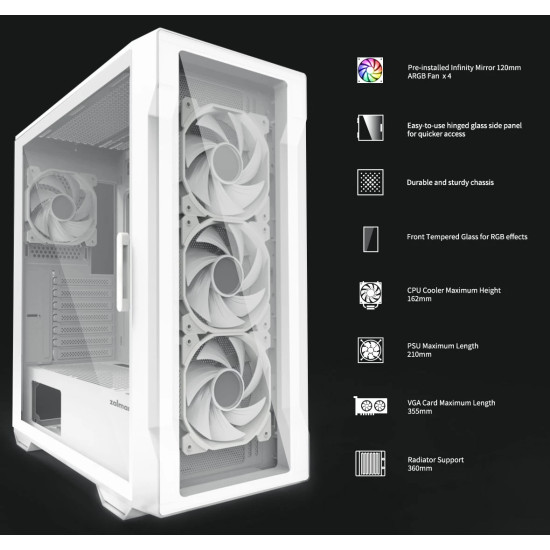 Zalman кутия Case ATX - I3 NEO TG White - aRGB, Tempered Glass Zalman кутия Case ATX - I3 NEO TG White - aRGB, Tempered Glass