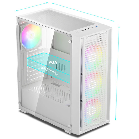Gamdias кутия Case ATX - AURA GC2 Elite White - Mesh, RGB, Tempered Glass