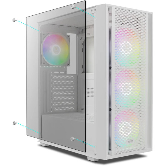 Gamdias кутия Case ATX - AURA GC2 Elite White - Mesh, RGB, Tempered Glass