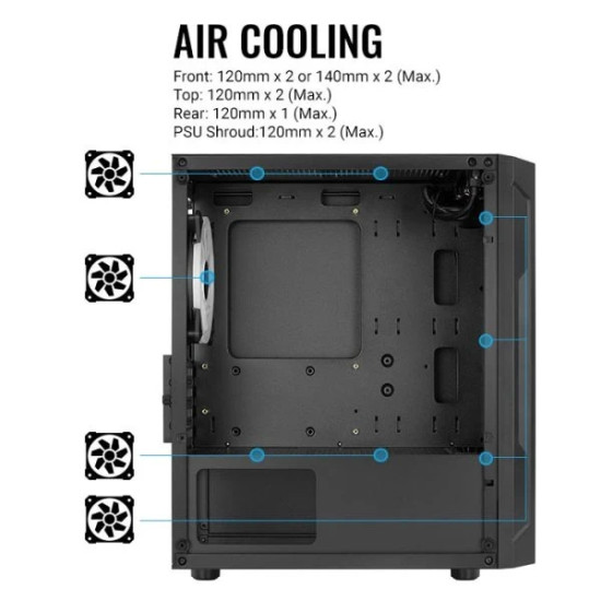 AeroCool кутия Case mATX - Trinity Mini-G-BK-v3 - 3 fans included, Tempered Glass AeroCool кутия Case mATX - Trinity Mini-G-BK-v3 - 3 fans included, Tempered Glass