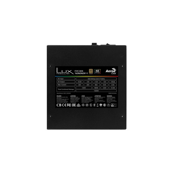 AeroCool захранване PSU 1000W - 80+ Gold, Semi-Modular LUX RGB 1000M - ACPG-LMK0AEC.11 AeroCool захранване PSU 1000W - 80+ Gold, Semi-Modular LUX RGB 1000M - ACPG-LMK0AEC.11