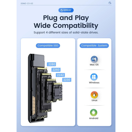 Orico външна кутия за диск Storage - Case - M.2 NVMe/SATA M/B key - USB3.1 Type-C Gen.2 10Gbps - DDNV-C3-G2-BK-BP Orico външна кутия за диск Storage - Case - M.2 NVMe/SATA M/B key - USB3.1 Type-C Gen.2 10Gbps - DDNV-C3-G2-BK-BP