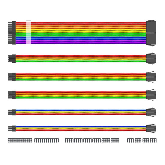 1stPlayer комплект удължителни кабели Custom Modding Cable Kit Rainbow - ATX24P, EPS, PCI-e - RB-001 1stPlayer комплект удължителни кабели Custom Modding Cable Kit Rainbow - ATX24P, EPS, PCI-e - RB-001