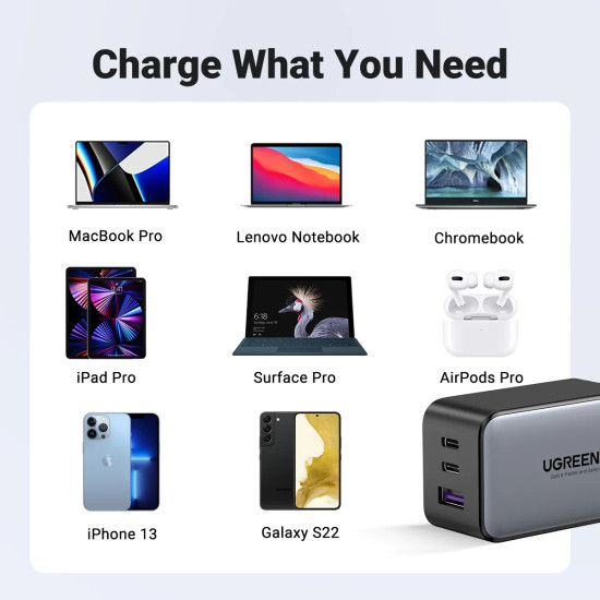 Ugreen универсално зарядно за стена Charger Wall 65W GaN CD244, 1 x USB-A, 2 x Type-C, Black - 10335 Ugreen универсално зарядно за стена Charger Wall 65W GaN CD244, 1 x USB-A, 2 x Type-C, Black - 10335