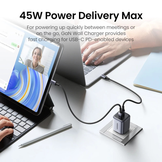 Ugreen универсално зарядно за стена Charger Wall GaN 45W CD294 Grey - 90573 Ugreen универсално зарядно за стена Charger Wall GaN 45W CD294 Grey - 90573
