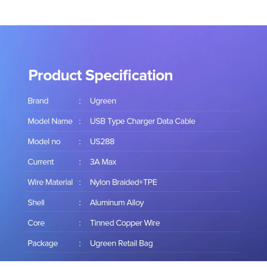 Ugreen кабел USB 2.0 Type A to Type-C US288, 1.5m - 60127 Ugreen кабел USB 2.0 Type A to Type-C US288, 1.5m - 60127