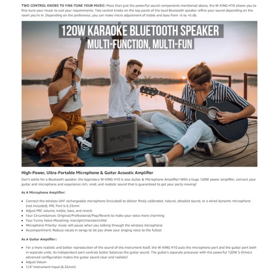 W-King Блутут парти колона Bluetooth Party Speaker - H10 - 120W, 2 x Wireless Microphones, Karaoke W-King Блутут парти колона Bluetooth Party Speaker - H10 - 120W, 2 x Wireless Microphones, Karaoke