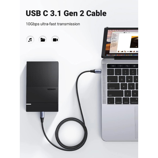 Ugreen кабел USB3.1 Type-C Gen2 M/M US355, 10Gbps, 100W, 5A, 1m - 80150 Ugreen кабел USB3.1 Type-C Gen2 M/M US355, 10Gbps, 100W, 5A, 1m - 80150