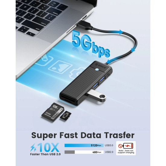 Orico хъб USB3.0 HUB - 3 x USB3.0, SD, TF - PAPW3AT-U3-015-BK Orico хъб USB3.0 HUB - 3 x USB3.0, SD, TF - PAPW3AT-U3-015-BK
