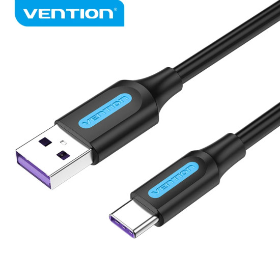Vention Кабел USB 3.1 Type-C / USB 2.0 AM - 1M Black 5A Fast Charge - CORBF Vention Кабел USB 3.1 Type-C / USB 2.0 AM - 1M Black 5A Fast Charge - CORBF