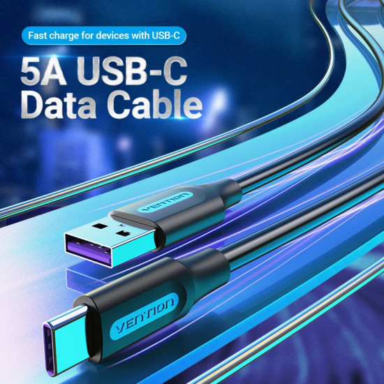 Vention Кабел USB 3.1 Type-C / USB 2.0 AM - 1M Black 5A Fast Charge - CORBF Vention Кабел USB 3.1 Type-C / USB 2.0 AM - 1M Black 5A Fast Charge - CORBF