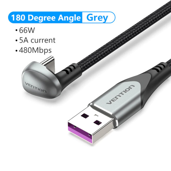 Vention Кабел USB 3.1 Type-C / USB 2.0 AM - 1.5M Black U-Shaped, Aluminum Alloy 5A - COHHG Vention Кабел USB 3.1 Type-C / USB 2.0 AM - 1.5M Black U-Shaped, Aluminum Alloy 5A - COHHG