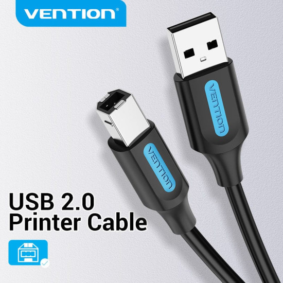 Vention Кабел USB 2.0 A Male to B Male, Black 0.5m - COQBD Vention Кабел USB 2.0 A Male to B Male, Black 0.5m - COQBD