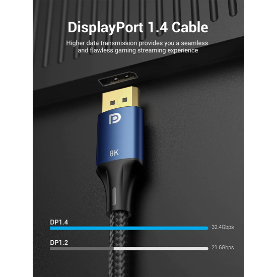 Vention кабел Display Port 1.4 DP M / M 8K 2m - Cotton Braided, Blue Aluminum Alloy - HCELH Vention кабел Display Port 1.4 DP M / M 8K 2m - Cotton Braided, Blue Aluminum Alloy - HCELH