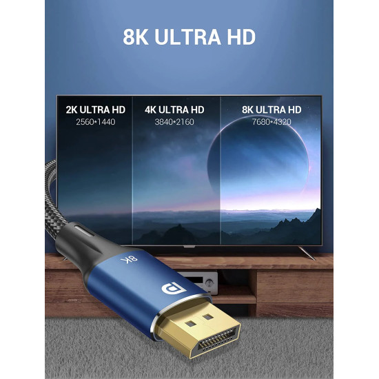Vention кабел Display Port 1.4 DP M / M 8K 1m - Cotton Braided, Blue Aluminum Alloy - HCELF Vention кабел Display Port 1.4 DP M / M 8K 1m - Cotton Braided, Blue Aluminum Alloy - HCELF