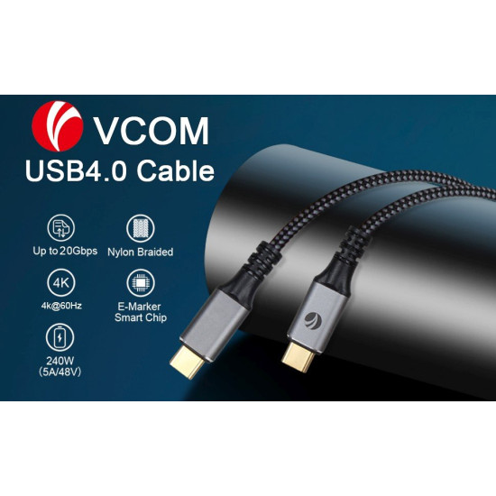 VCom кабел USB4.0 Type-C/Type-C 20Gbps, 240W - CU521M-2m VCom кабел USB4.0 Type-C/Type-C 20Gbps, 240W - CU521M-2m