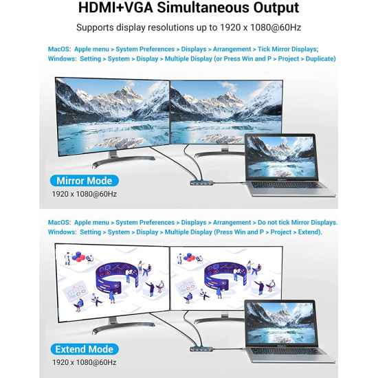 Vention докинг станция Type-C Docking Station Power Distribution 3.0 87W - HDMI, Type-C x 1, USB3.0 x 2, USB 2.0 x 2, LAN, SD/TF, VGA - TFGHB Vention докинг станция Type-C Docking Station Power Distribution 3.0 87W - HDMI, Type-C x 1, USB3.0 x 2, USB 2.0 x 2, LAN, SD/TF, VGA - TFGHB
