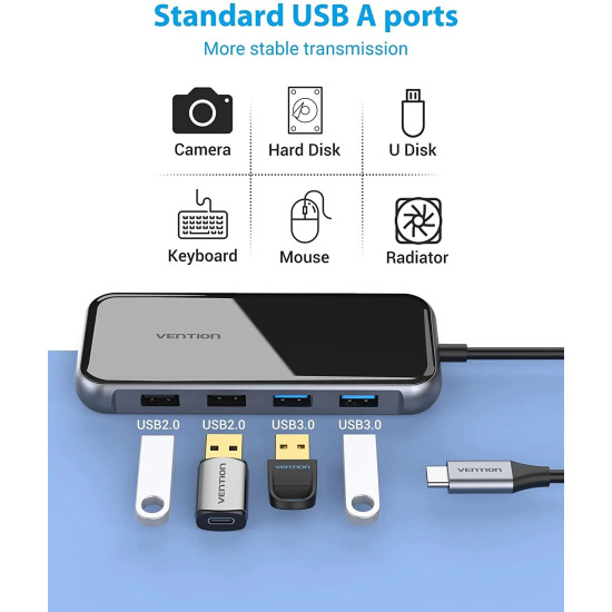 Vention докинг станция Type-C Docking Station Power Distribution 3.0 87W - HDMI, Type-C x 1, USB3.0 x 2, USB 2.0 x 2, LAN, SD/TF, VGA - TFGHB Vention докинг станция Type-C Docking Station Power Distribution 3.0 87W - HDMI, Type-C x 1, USB3.0 x 2, USB 2.0 x 2, LAN, SD/TF, VGA - TFGHB