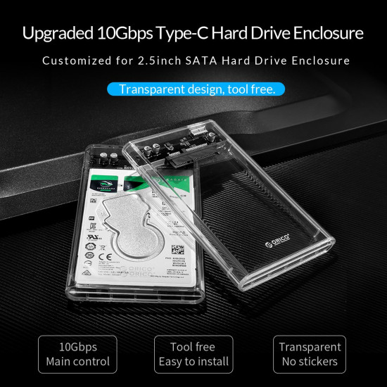 Orico външна кутия за диск Storage - Case - 2.5 inch 10Gbps Type-C Transparent - 2139C3-G2-CR-EP Orico външна кутия за диск Storage - Case - 2.5 inch 10Gbps Type-C Transparent - 2139C3-G2-CR-EP