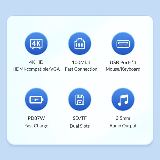 Orico докинг станция Type-C Docking Station Power Distribution 3.0 87W - HDMI, Type-C x 1, USB3.0 x 1, USB 2.0 x 2, LAN, SD, VGA, Audio - MDK-10P-BK Orico докинг станция Type-C Docking Station Power Distribution 3.0 87W - HDMI, Type-C x 1, USB3.0 x 1, USB 2.0 x 2, LAN, SD, VGA, Audio - MDK-10P-BK