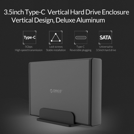 Orico кутия за диск Storage - Case - 3.5 inch Vertical, USB3.1 Type-C, Power adapter, UASP, black - 7688C3-BK Orico кутия за диск Storage - Case - 3.5 inch Vertical, USB3.1 Type-C, Power adapter, UASP, black - 7688C3-BK
