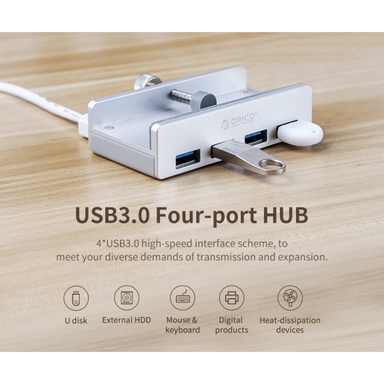 Orico хъб USB 3.0 HUB Clip Type 4 port - Aluminum - MH4PU-SV Orico хъб USB 3.0 HUB Clip Type 4 port - Aluminum - MH4PU-SV