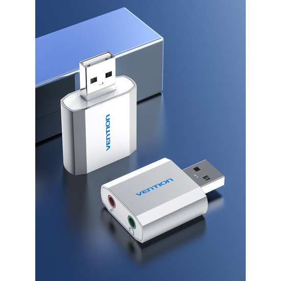Vention външна звукова карта USB Sound card - Headphones, Mic, Silver - VAB-S13