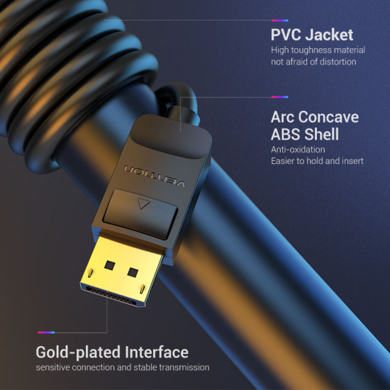 Vention Кабел Cable - Display Port v1.2 DP M / M Black 4K 2M - HACBH Vention Кабел Cable - Display Port v1.2 DP M / M Black 4K 2M - HACBH