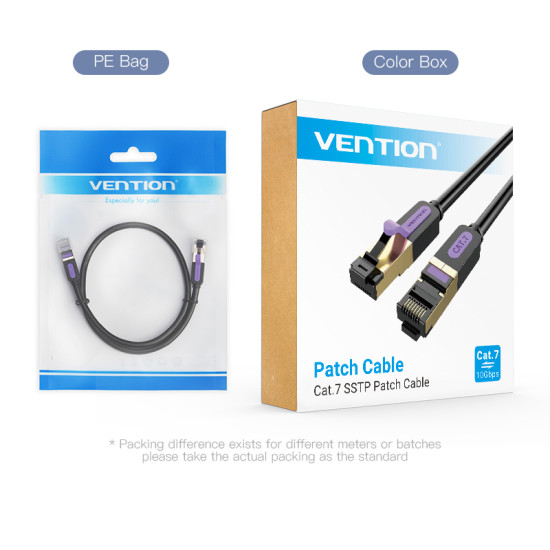 Vention Кабел LAN SSTP Cat.7 Patch Cable - 1.5M Black 10Gbps - ICDBG Vention Кабел LAN SSTP Cat.7 Patch Cable - 1.5M Black 10Gbps - ICDBG