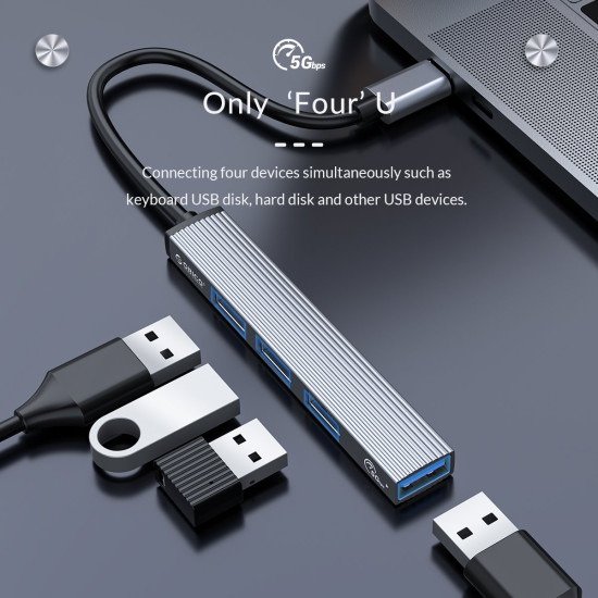 Orico хъб USB3.0/2.0 HUB 4 port - Type-C input - AH-13-GY Orico хъб USB3.0/2.0 HUB 4 port - Type-C input - AH-13-GY