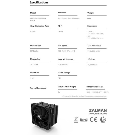 Zalman охладител за процесор CPU Cooler CNPS10X PERFORMA BLACK Zalman охладител за процесор CPU Cooler CNPS10X PERFORMA BLACK