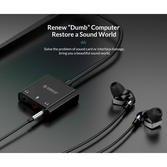 Orico външна звукова карта USB Sound card - Headphones, Mic, 4 PIN headset, Black - SKT3-BK Orico външна звукова карта USB Sound card - Headphones, Mic, 4 PIN headset, Black - SKT3-BK
