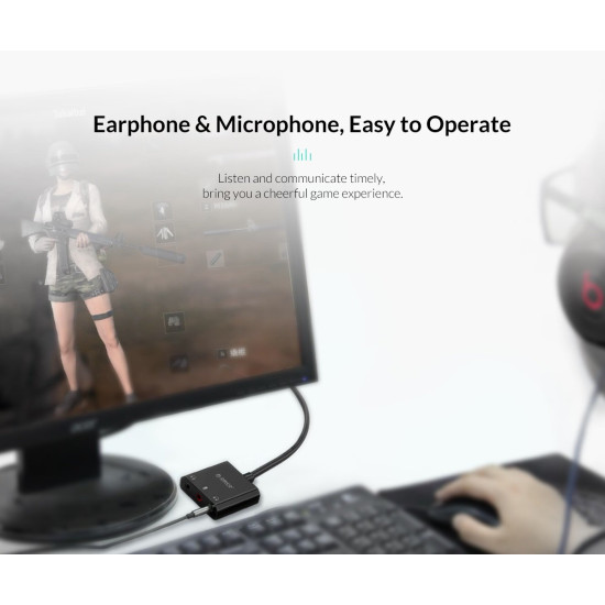 Orico външна звукова карта USB Sound card - Headphones, Mic, 4 PIN headset, Black - SKT3-BK Orico външна звукова карта USB Sound card - Headphones, Mic, 4 PIN headset, Black - SKT3-BK