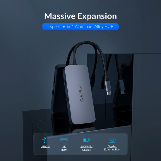 Orico докинг станция Docking Station Type-C Power Distribution 3.0 100W - LAN, HDMI, Type-C x 1, USB3.0 x 3 - MC-U602P Orico докинг станция Docking Station Type-C Power Distribution 3.0 100W - LAN, HDMI, Type-C x 1, USB3.0 x 3 - MC-U602P
