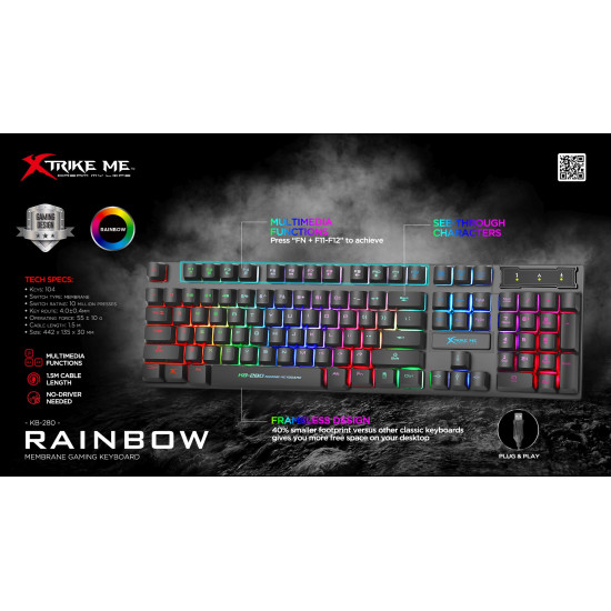 Xtrike ME геймърска клавиатура Gaming Keyboard KB-280 - Rainbow Backlight Xtrike ME геймърска клавиатура Gaming Keyboard KB-280 - Rainbow Backlight