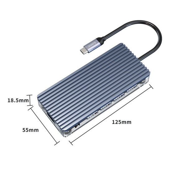 Orico докинг станция Type-C Docking Station Power Distribution 3.0 100W - HDMI, Type-C x 1, USB3.0 x 3, USB 2.0 x 1, LAN, SD, VGA, Audio - WB-11P-GY Orico докинг станция Type-C Docking Station Power Distribution 3.0 100W - HDMI, Type-C x 1, USB3.0 x 3, USB 2.0 x 1, LAN, SD, VGA, Audio - WB-11P-GY