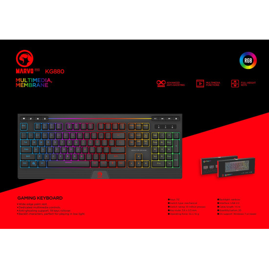 Marvo PRO геймърска клавиатура Gaming Keyboard 112 keys - KG880 Marvo PRO геймърска клавиатура Gaming Keyboard 112 keys - KG880