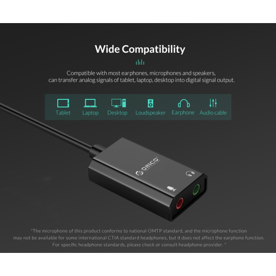 Orico външна звукова карта USB Sound card - Headphones, Mic, Black - SKT2-BK Orico външна звукова карта USB Sound card - Headphones, Mic, Black - SKT2-BK