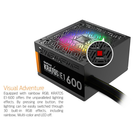 Gamdias Захранване PSU 600W Addressable RGB - KRATOS E1-600 Gamdias Захранване PSU 600W Addressable RGB - KRATOS E1-600