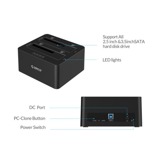 Orico докинг станция Storage - HDD/SSD Dock - 2 BAY Clone 2.5/3.5 USB3.0 - 6629US3-C Orico докинг станция Storage - HDD/SSD Dock - 2 BAY Clone 2.5/3.5 USB3.0 - 6629US3-C